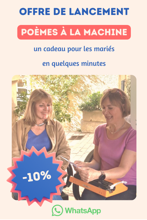 offre de lancement animation mariage : poèmes personnalisés tapés à la machine pendant le vin d'honneur